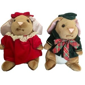2 Vintage Toys R Us 1985 Stuffed Velveteen Rabbits Boy & Girl Bunny Plush 14”